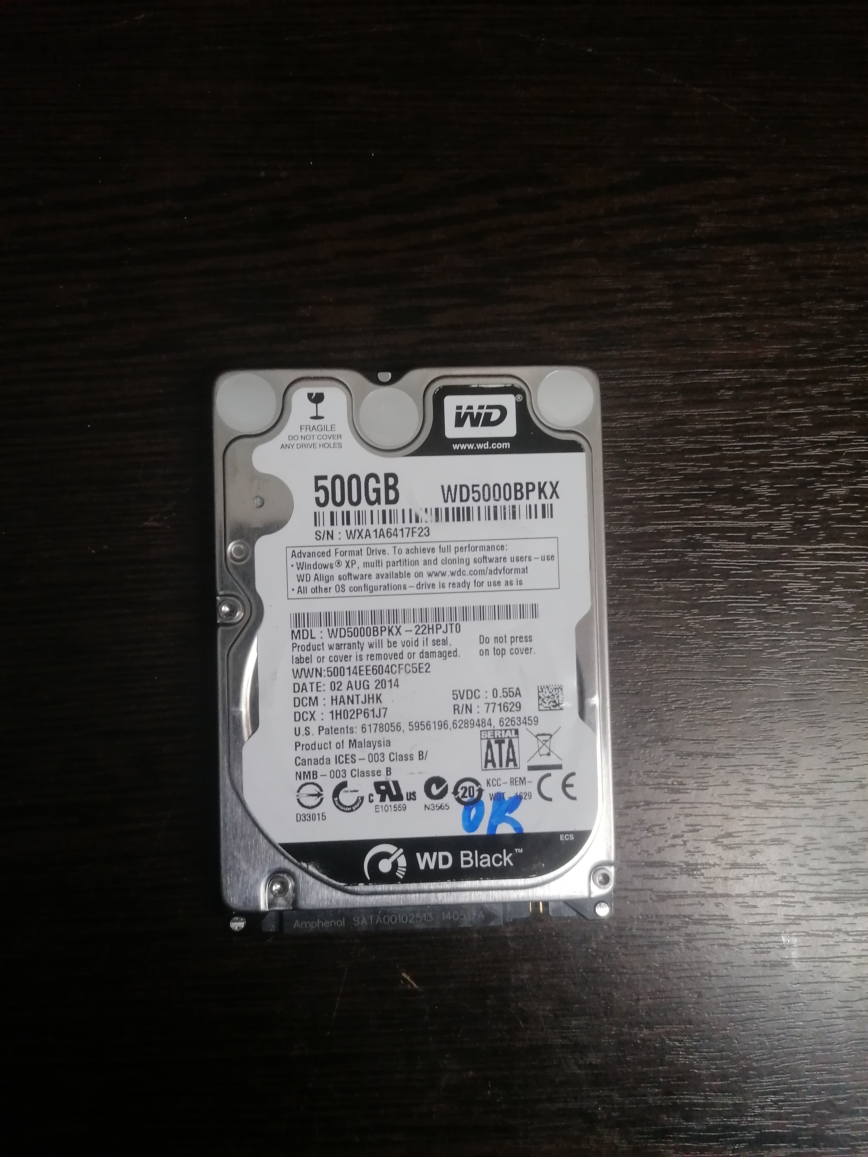 Жесткий диск Для ноутбука SATA 2,5'' 500GB WD BLACK