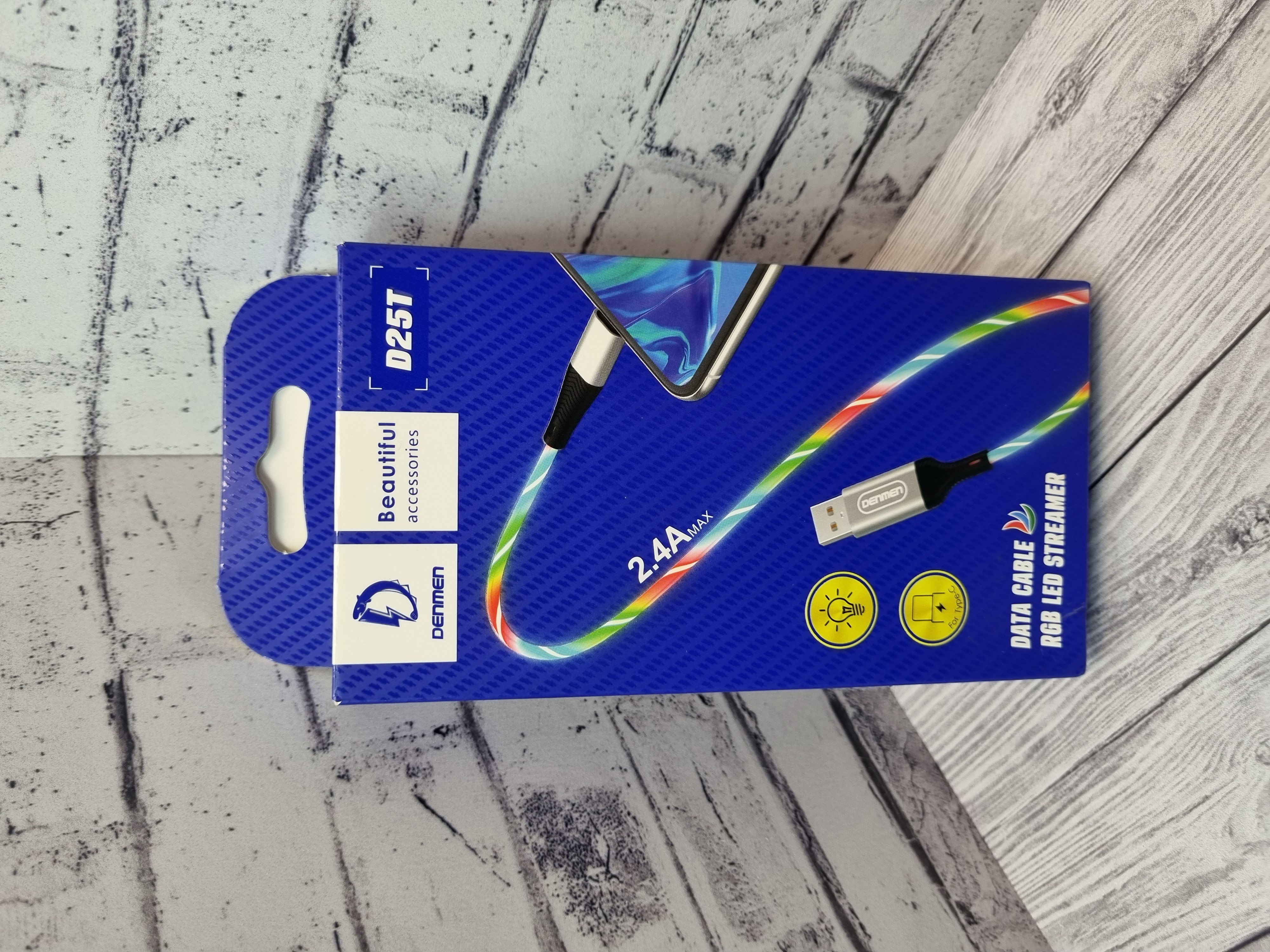 Кабель USB -Type-C DENMEN Data Cable RGB LED Streamer D25T